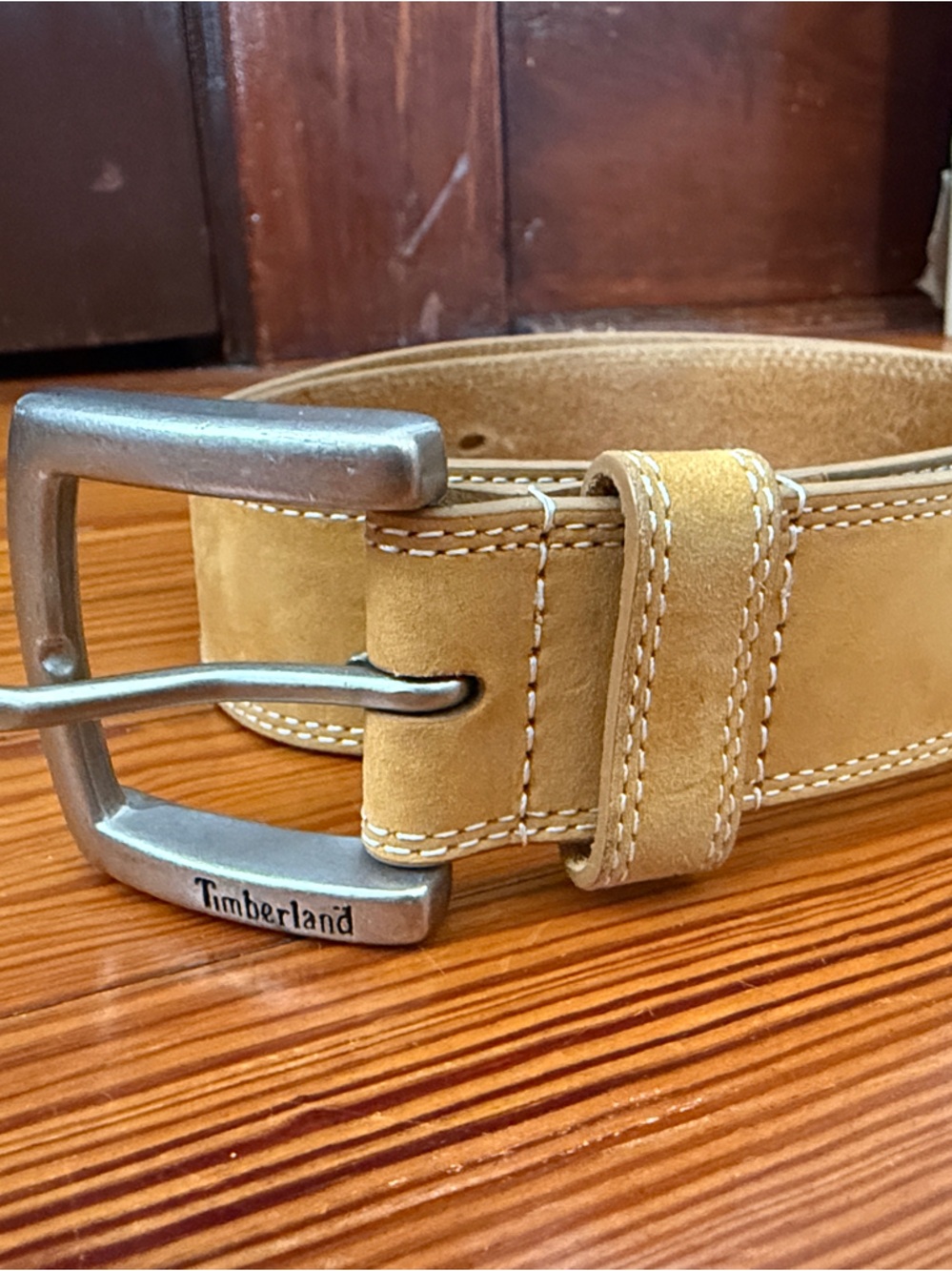 Timberland Tan Leather Belt with Brushed Metal Buckle